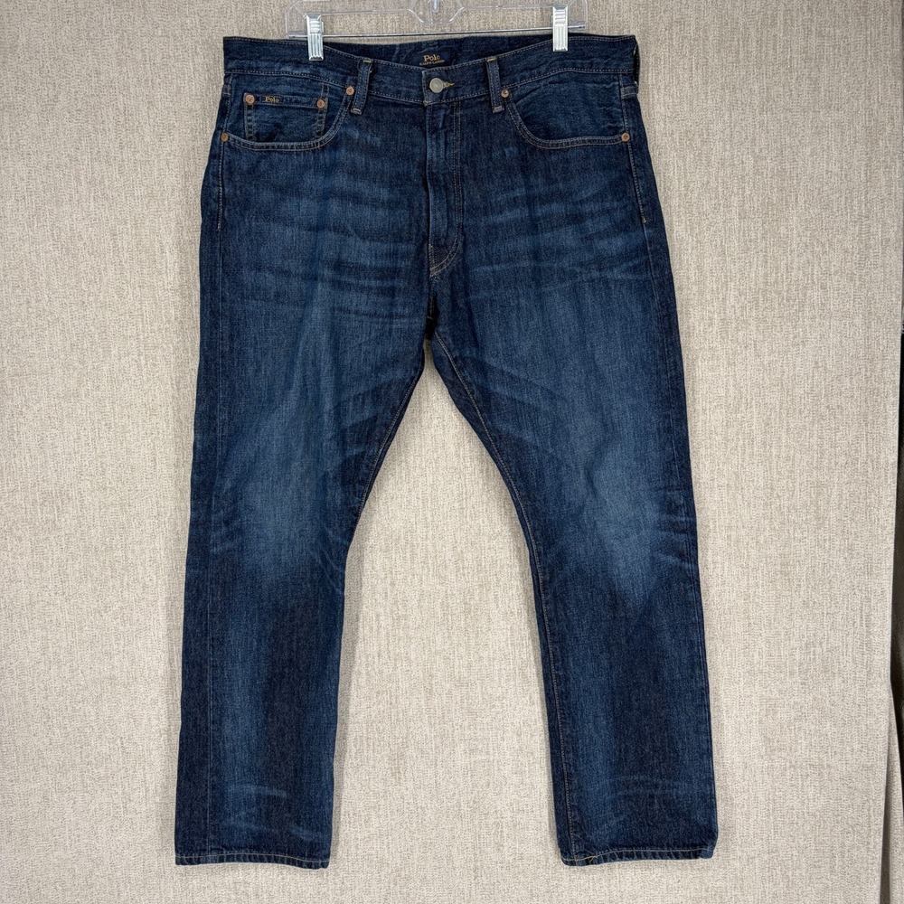 Polo Ralph Lauren Jean Men 36x30 Blue Varick Slim Straight Whisker Denim Stretch